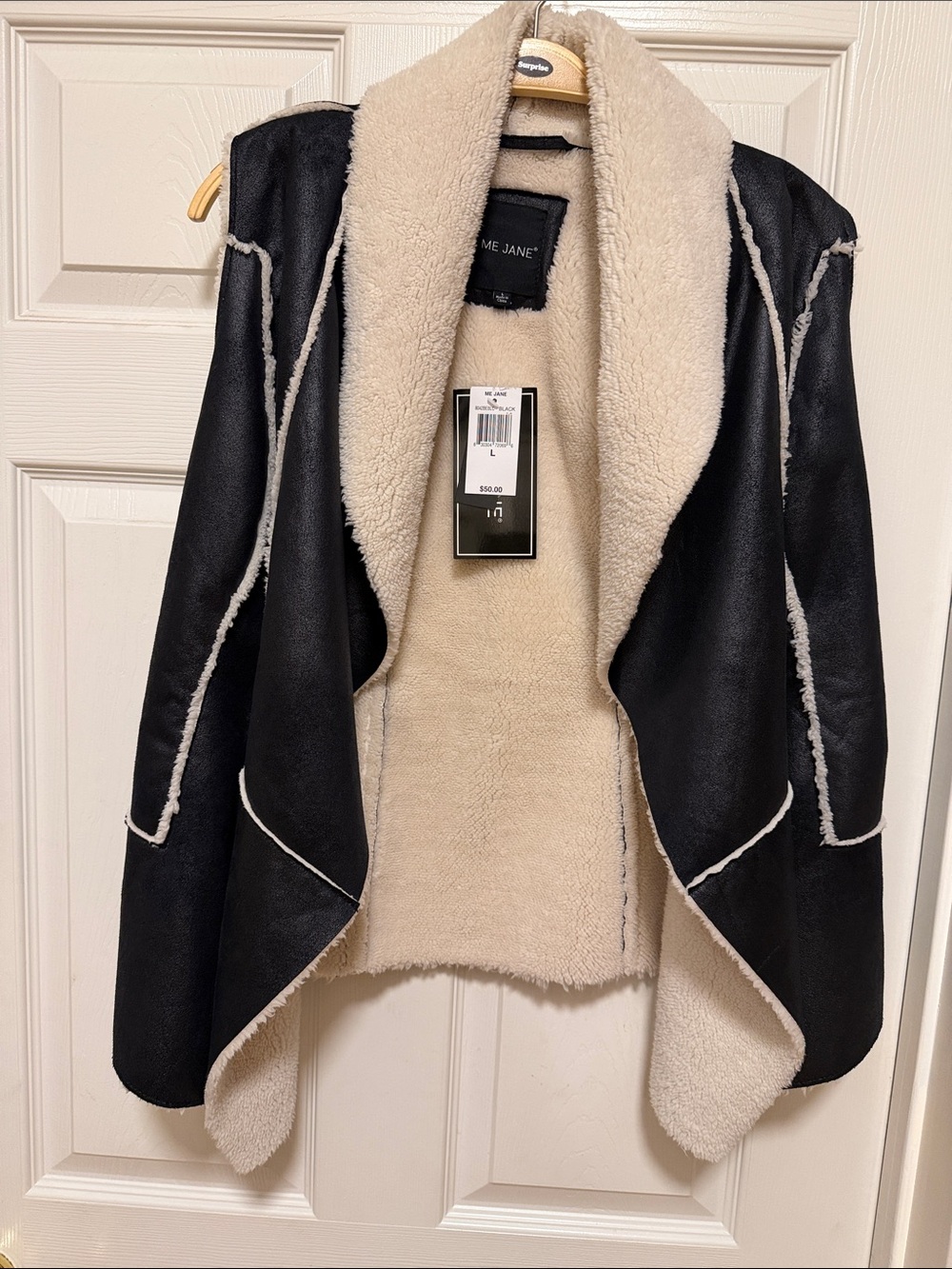Me Jane Black Faux-Suede Teddy Jacket with Cream Sherpa